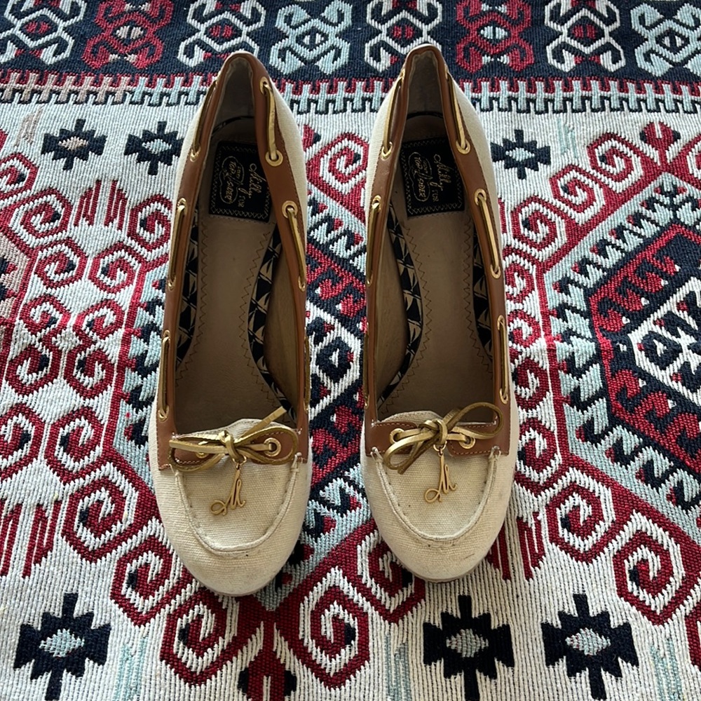 Milly for sperry top-sider canvas and leather espadrille heels size 9.5